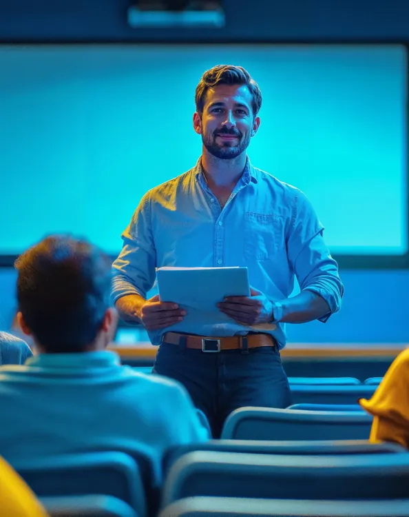 Alumni présentant son expérience à un groupe d'étudiants