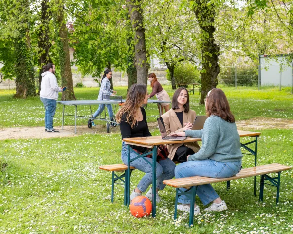 Des étudiants travaillant à l’extérieur 